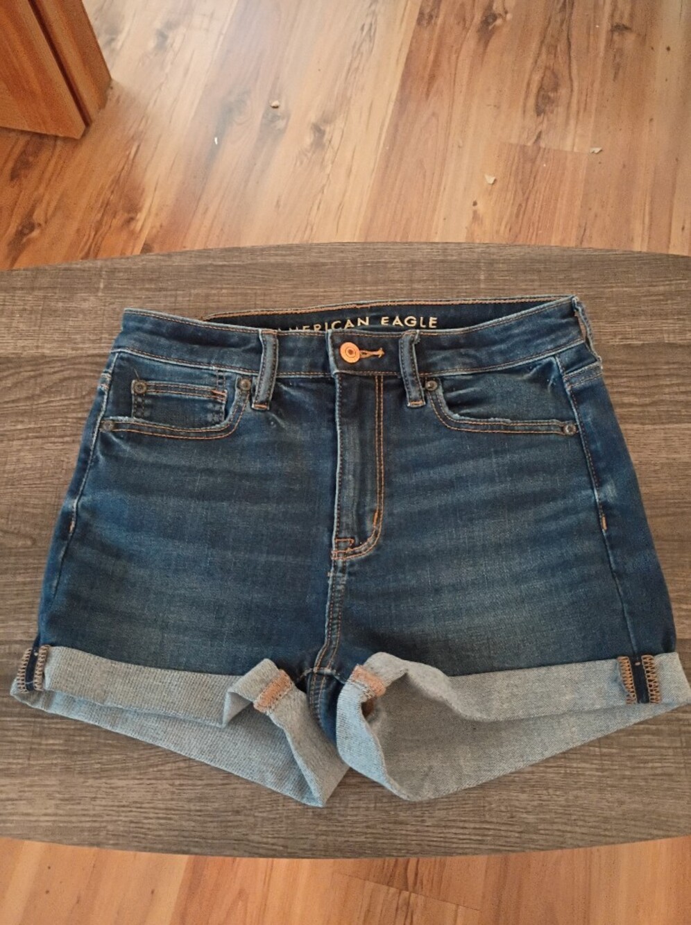 American Eagle Outfitters Dark Blue Rolled Cuff Denim Shorts